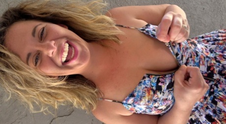 Fat amateur bares her landing strip twat in public with a butt plug in her ass